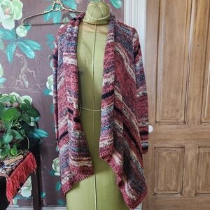 American Eagle Cardigan Womens M Multicolor Open Front Waterfall Knit Boho Cozy